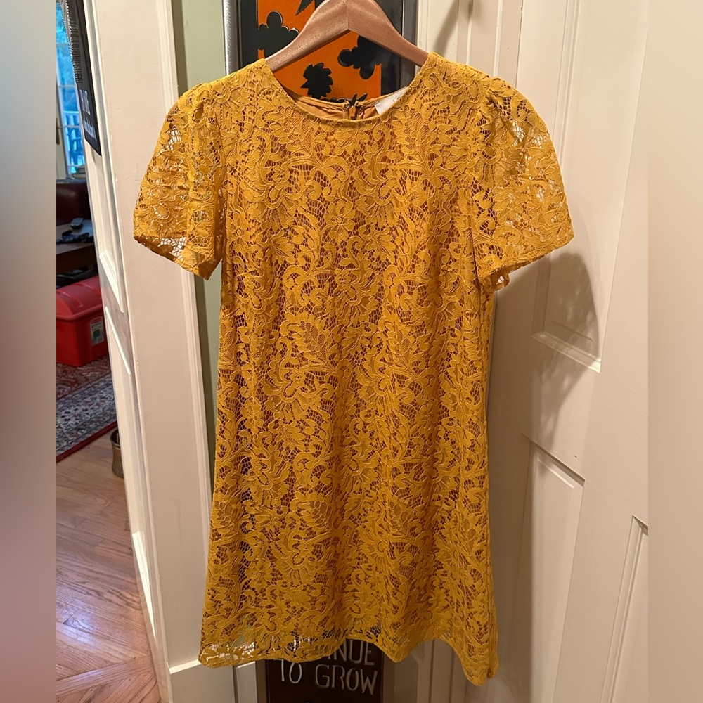 LOFT Golden Yellow Lace Shift Dress
